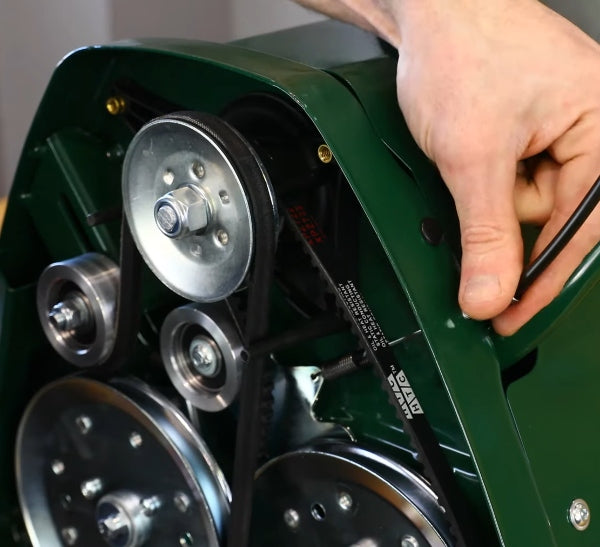 Adjusting the Rear Roller Drive Belt tension on an Allett Liberty 43